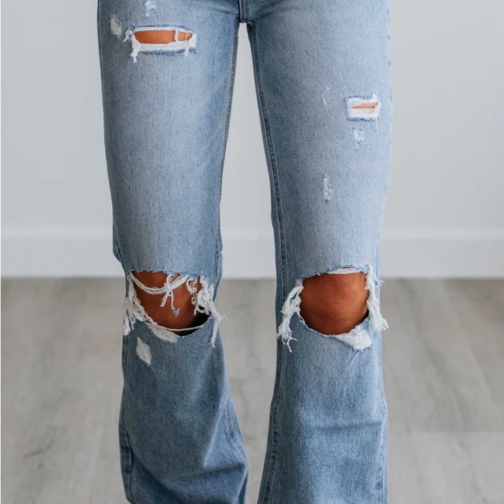 Flying Monkey Light Blue Distressed Flare Jeans